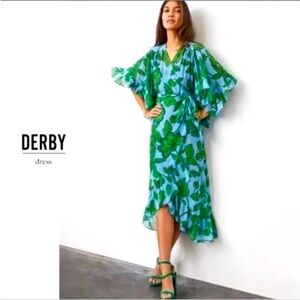 CAbi Green and Blue High Low Dress